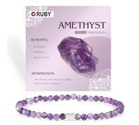 RUBY Braccialetto con perle di pietra preziosa per donne, perle da 4 mm e cuore in acciaio inox placcato oro 18 carati, gioiello elastico, ideale come regalo di San Valentino, con confezione regalo in