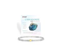 RUBY Braccialetto con perle di pietra preziosa per donne, perle da 4 mm e cuore in acciaio inox placcato oro 18 carati, gioiello elastico, ideale come regalo per la festa della mamma, con confezione