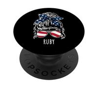 Ruby Messy Hair Chignon con USA Ribbon Occhiali da sole Designs PopSockets PopGrip Adesivo
