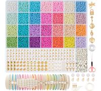 RUBY Perline per bracciali, 28 perline colorate da infilare, 3 mm, perline di vetro macaron opache da infilare, mini set di perline per braccialetti dell'amicizia, kit fai da te, vacanze, feste