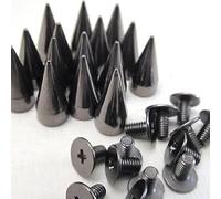 Rubyca - Confezione di borchie coniche da 14 mm e perni posteriori a vite in metallo, per accessori e abbigliamento in pelle fai da te, Nero , 100 PCS