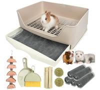 Rubyhome - Cassetta igienica grande per conigli con cassetto e griglia per addestramento, vassoio più ampio per porcellini d'India, cincillà, furetti, galesauri, lunghezza 42,9 cm (bianco)