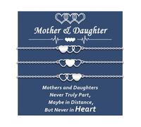 RubyTint Set di 3 braccialetti dell'amicizia per mamma, figlia, sorella, cuore, in acciaio inox, regolabili, per mamma, figlia o migliore amica, regalo per donne e ragazze