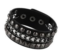 RubyTint Set di 3 braccialetti punk in pelle per uomo e donna, braccialetti regolabili in argento, gotico, rock, vintage, anni '80, per Halloween, cosplay, feste, approximately 16.5 - 21cm, Pelle