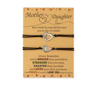 RubyTint Set di braccialetti con ciondolo a forma di cuore per madre e figlia, con cordino regolabile abbinato, regalo a lunga distanza per mamma e figlia, compleanno, Natale o festa della mamma (rosa