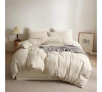 Ruccit Set copripiumino beige king size 100% microfibra spazzolata per letto king, morbido set di biancheria da letto semplice e in tinta unita con 3 pezzi, chiusura a cerniera e lacci angolari