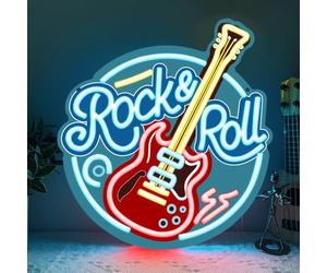 RuCvixkt Rock Roll Segno Neon per Decorazione Murale, LED Dimmabile con Chitarra Rock Roll per Studio Musicale, Salone, Bar, Club, Regalo per Ragazzi Ragazze Amanti della Musica
