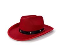Rudiaoa Cappello occidentale per bambini con borchie a forma di stella, cinturino regolabile per bambini dai 3 ai 12 anni, per attività all'aperto e feste, comodo cappello da cowboy, Rosso, Taglia