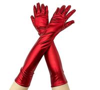 Rudiaoa Guanti da danza skinny lunghi in pelle metallizzata performance punk lunghi guanti punk, Rosso acceso, Taglia unica