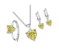 Rudiaoa Set Of 3 Stylish Heart Shaped Cubic Zirconia Necklace Earrings Rings Jewelry Unique Gift For Fashion Forward Women Cubic Zirconia Heart Jewelry For Women's Fashion