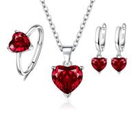 Rudiaoa Set Of 3 Stylish Heart Shaped Cubic Zirconia Necklace Earrings Rings Jewelry Unique Gift For Fashion Forward Women Cubic Zirconia Heart Jewelry For Women's Fashion