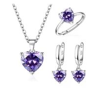 Rudiaoa Set Of 3 Stylish Heart Shaped Cubic Zirconia Necklace Earrings Rings Jewelry Unique Gift For Fashion Forward Women Cubic Zirconia Heart Jewelry For Women's Fashion