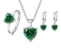 Rudiaoa Set Of 3 Stylish Heart Shaped Cubic Zirconia Necklace Earrings Rings Jewelry Unique Gift For Fashion Forward Women Cubic Zirconia Heart Jewelry For Women's Fashion