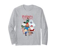 Rudolph Characters with Christmas Tree Retro Holiday Maglia a Manica