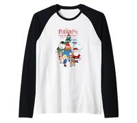 Rudolph Characters with Christmas Tree Retro Holiday Maglia con Maniche Raglan