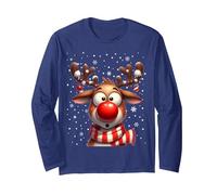 Rudolph, Renna dal Naso Rosso, per Bambini e Fan di Natale Maglia a Manica, Unisex per Adulti, Navy, XXL