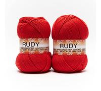 Rudy by Tricot Cafè - Set 2 Gomitoli in Misto Lana per Maglieria e Complementi d’Arredo - 60% Lana 35% Acrilico 5% Alpaca - Per Ferri e Uncinetto 3.50/4.00-500g (1500m)(2 Pezzi)(Rosso 26)