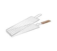 RUECAB 1079 - Griglia Doppia Estensibile per Barbecue, in Acciaio Inox, Manico in Legno, Color Argento, Dimensioni: 2 x 17 x 70 cm