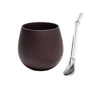ruehalf Set Yerba Mate in legno, tazza da tè, con cannuccia Bombilla e spazzola for la pulizia, 200 ml (Color : Deep wood grain)