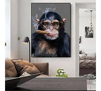 RUEKO Quadro Su Tela Scimmia Moderni che fuma un sigaro Dipinto su tela Animali divertenti poster da parete Decorazioni da parete Decorazioni per la casa in camera 50x70cm Senza Cornice