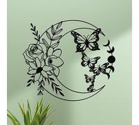 ruelen Decorazione da parete in metallo con farfalla lunare, stile bohémien, floreale, da appendere alla parete, per interni, soggiorno, camera da letto, bagno, esterno, giardino, cortile, recinzione,