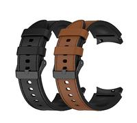 RuenTech Cinturino in vera pelle per Samsung Galaxy Watch 5 Pro, 40 mm, 44 mm, cinturino in silicone per Galaxy Watch 4 Classic, confezione da 2, L, Nero + marrone.