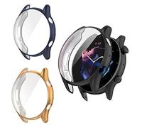 RuenTech Custodia compatibile con Amazfit GTR3/GTR3 Pro, custodia completa con pellicola protettiva per lo schermo, cover flessibile in TPU, protezione completa per GTR 3/GTR 3 Pro (nero+oro ros blu)