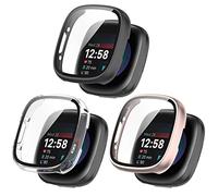 RuenTech Custodia rigida PC per Fitbit versa 4, con pellicola protettiva in vetro, pellicola protettiva in vetro per Fitbit Sense 2, accessorio per orologio