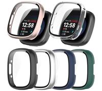 RuenTech Custodia rigida PC per Fitbit versa 4, con pellicola protettiva in vetro, pellicola protettiva in vetro per Fitbit Sense 2, accessori per orologio (6 colori)