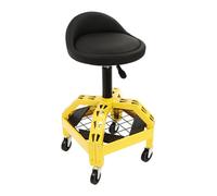RUETERY Sgabello da officina con ruote, regolabile in altezza, sedia a rotelle con 4 ruote universali, può contenere attrezzi, portata 130 kg, colore giallo