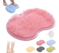 Rufenpurify - Tappetino in silicone per la pulizia dei piedi della doccia, con ventose antiscivolo e fori di scarico, facile da pulire (1 pezzo, rosa)