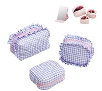 Ruffle Pouch Bag, Cute Travel Gingham Ruffle Pouches Toiletry Bags, Multifunction Organizer Checkered Toiletry Bags with Zipper for Women Girls, Bridesmaid Gifts (Purple,Large)