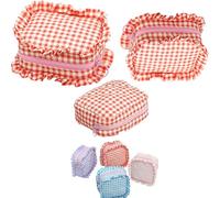 Ruffle Pouch Bag, Gingham Ruffle Makeup Bags with Lip Oil Keychain, Large Travel Cute Cosmetic Bag for Women Girls, Bridesmaid Gifts, Trendy Stuff (Red checkered)