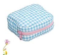 Ruffle Pouch Bag, Plaid Quilted Makeup Bag Set for Travel, Large Travel Cute Checkered Cosmetic Bags for Women Girls, for Travel (Blue,11 * 5 * 12.5cm)