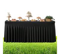 Ruffle Table Skirt - 6ft Black Pleated Desk Skirts for Holiday Party Buffet, Elegant Decorative Trim with Easy-Fit Installation, Wedding Banquet Cover for Home Event Display