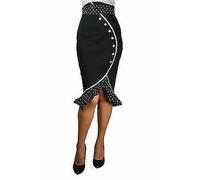 Ruffles Nero Vita Alta Rockabilly Pin Up Increspatura a Pois Matita Gonna Abito