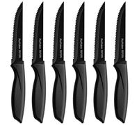 Ruffulon Coltelli da Bistecca,Set di 6,Coltelli da Cucina Neri,Coltelli Bistecca Seghettati in Acciaio Inox,Ultra Affilati,Coltelli da Cucina Professionali,Coltello da Tavola per Carne