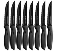 Ruffulon Coltelli da Cucina, Set di 8 Pezzi di Coltelli da Bistecca,Coltello da Tavola Ultra Affilato,Posate in Acciaio Inox,Coltello Bistecca Seghettato Nero,Coltelli da Cucina Professionali