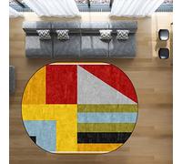 Rug-QJDDUP Tappeti Ovale, Giallo And Verde Geometric Design,Multicolor Red, Oval 90 x 150 cm, Tappeto Salotto Moderno Pelo Corto, Tappeto Corridoio,Tappeti per Cameretta,