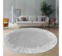 Rug-QJDDUP Tappeto Rotondo,Gray,Round Diameter 110 cm, Design moderno e semplice a colori neutri, Tappeti Lavabile per Soggiorno, Camera da letto, Camera dei bambini,