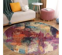 Rug-QJDDUP Tappeto Rotondo Moderno Pelo Corto, Colourful,Round 180 cm,Viola Rosso Rosa Arancione Giallo Teal Blu Verde Beige Modello acquerello moderno, Salotto Camera da letto