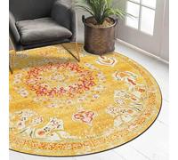 Rug-QJDDUP Tappeto Rotondo Moderno Pelo Corto, Yellow,Round 120 cm,Modello tradizionale in difficoltà floreale rosso bianco giallo, Salotto Camera da letto Soggiorno, Lavabile