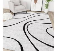 Rug-QJDDUP Tappeto Salotto 140 x 160 cm Tappeti Grandi Moderno Lavabile Camera da Letto Tappeto Pelo Corto Antiscivolo Morbido Tappeti Moderni Linee moderne grigio nero