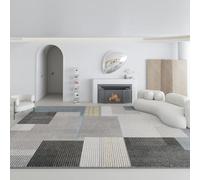 Rug-QJDDUP Tappeto Salotto 140 x 160 cm Tappeti Grandi Moderno Lavabile Camera da Letto Tappeto Pelo Corto Antiscivolo Morbido Tappeti Moderni Linee geometriche moderne grigio blu giallo