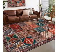 Rug-QJDDUP Tappeto Salotto e Camera da Letto, 140 x 200 cm, Tappeti Patchwork Design Vintage Sala da pranzo, Moderno Morbido Pelo Corto, Multicolore Marrone Rosso Verde