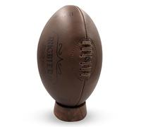 RUGBIER Pallone da rugby vintage in pelle + tee in legno, taglia 5, regalo decorativo da collezionista per fan e giocatori, design tradizionale marrone scuro