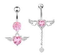 RUGBOL Set 2 Piercing Ombelico, Barre Ombelico in Titanio e Acciaio Inossidabile con Motivo Ali d'Angelo per Donne (Rosa)