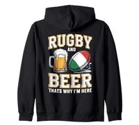 Rugby e Birra Ecco perché Sono Qui Bandiera Italiana Tifosi Felpa con Cappuccio