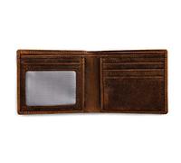 Rugged Authority Brown Mens Leather Bifold Wallet with RFID Blocking Theft Protection, 5 card wallet slots & ID Window. Slim minimalist, distressed leather wallets for men.