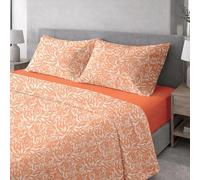 Ruggeri - Completo Letto - 100% Morbida Microfibra di Alta Qualità | 2 Federe + 1 Lenzuolo con Angoli + 1 Lenzuolo Sopra - Collezione Everyday (Foglie Arancioni, Matrimoniale)